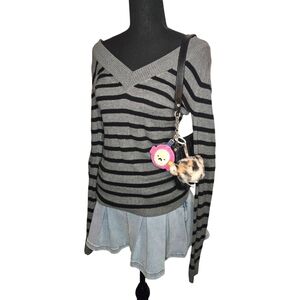Cute Gray and Black Striped Sweater Top!